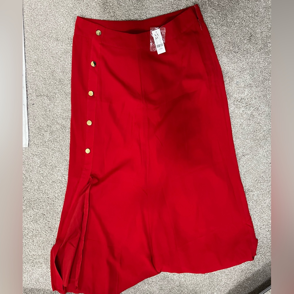 Brand new red maxi skirt with gold buttons
